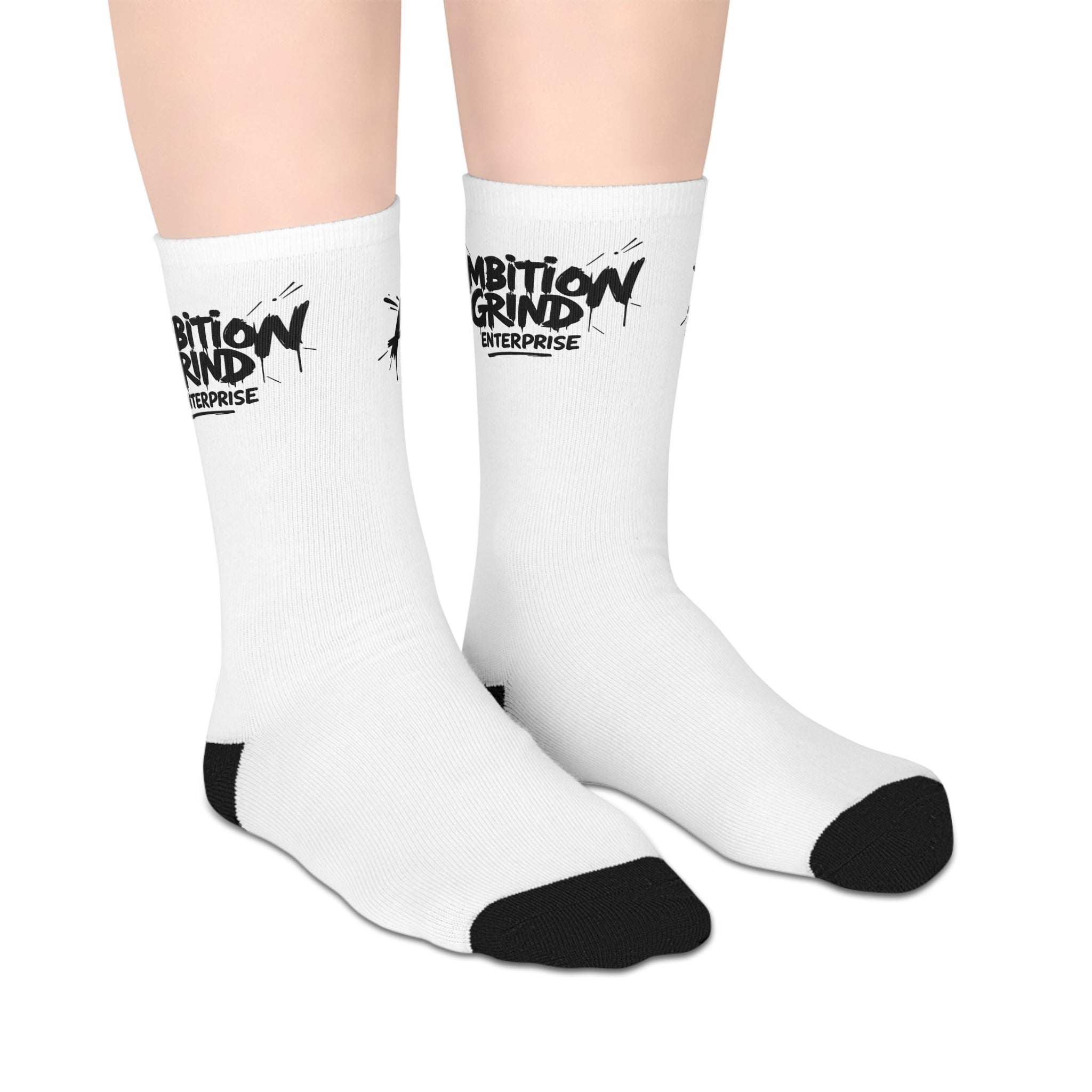 Mid-Length Socks — Black 'AMG' Graffiti Logo Athletic Crew Socks