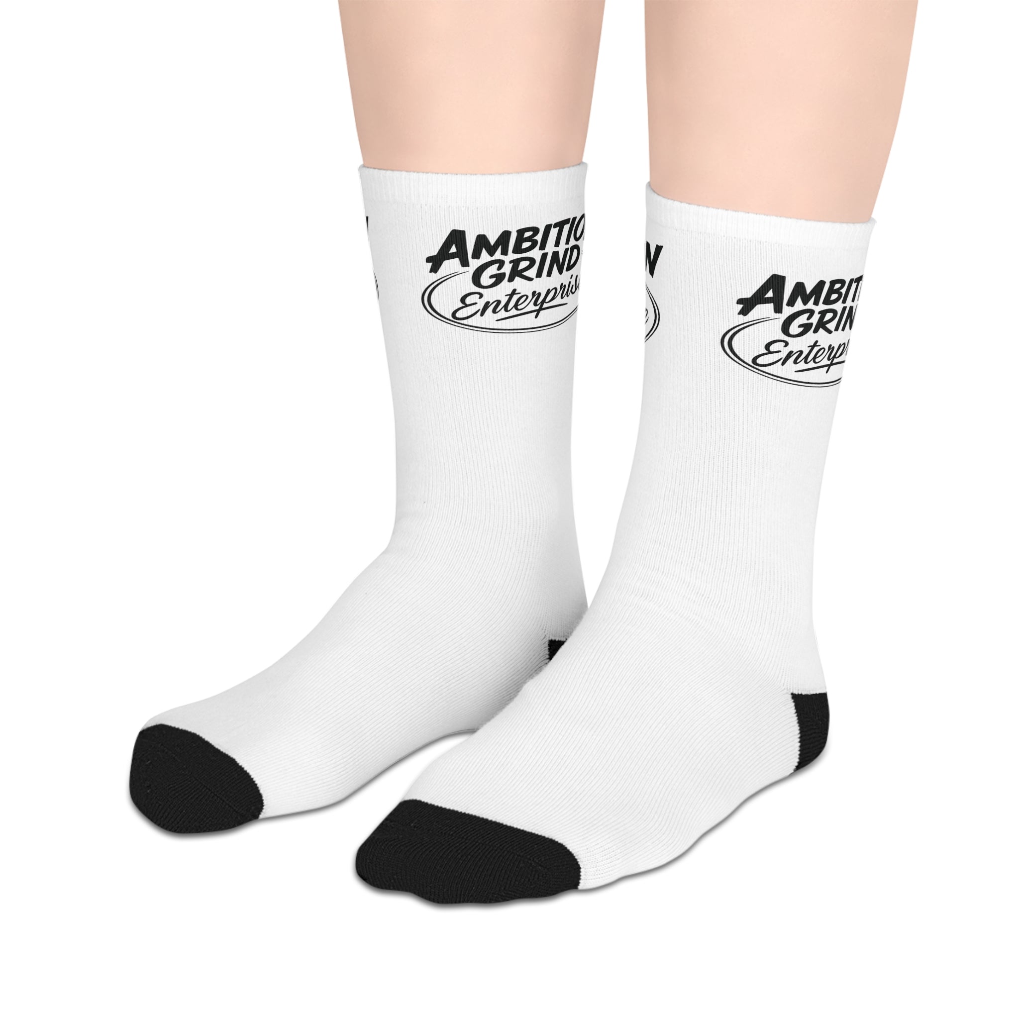 Mid-Length Socks — "Ambition and Gratitude" Script Logo Crew Socks
