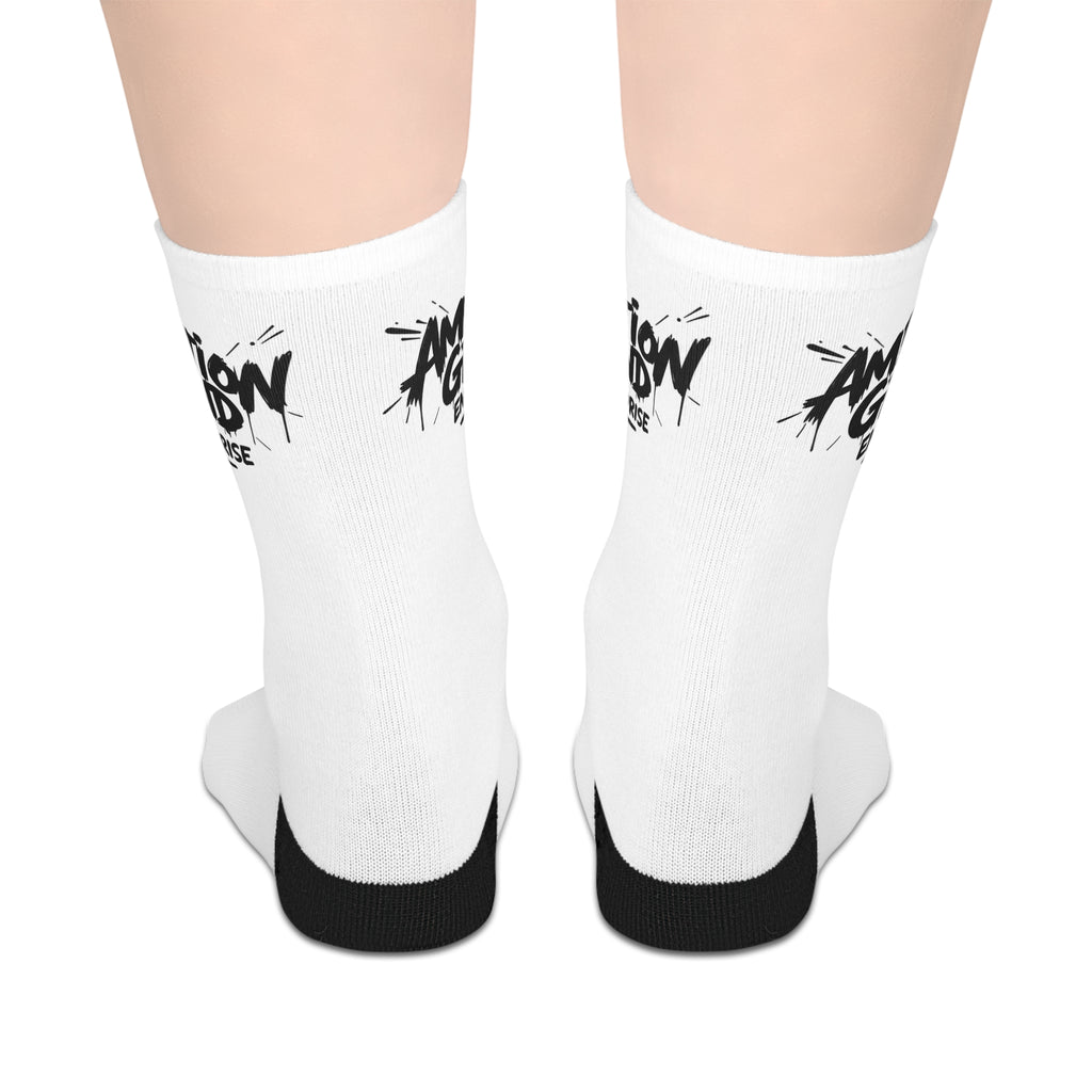 Mid-Length Socks — Black 'AMG' Graffiti Logo Athletic Crew Socks