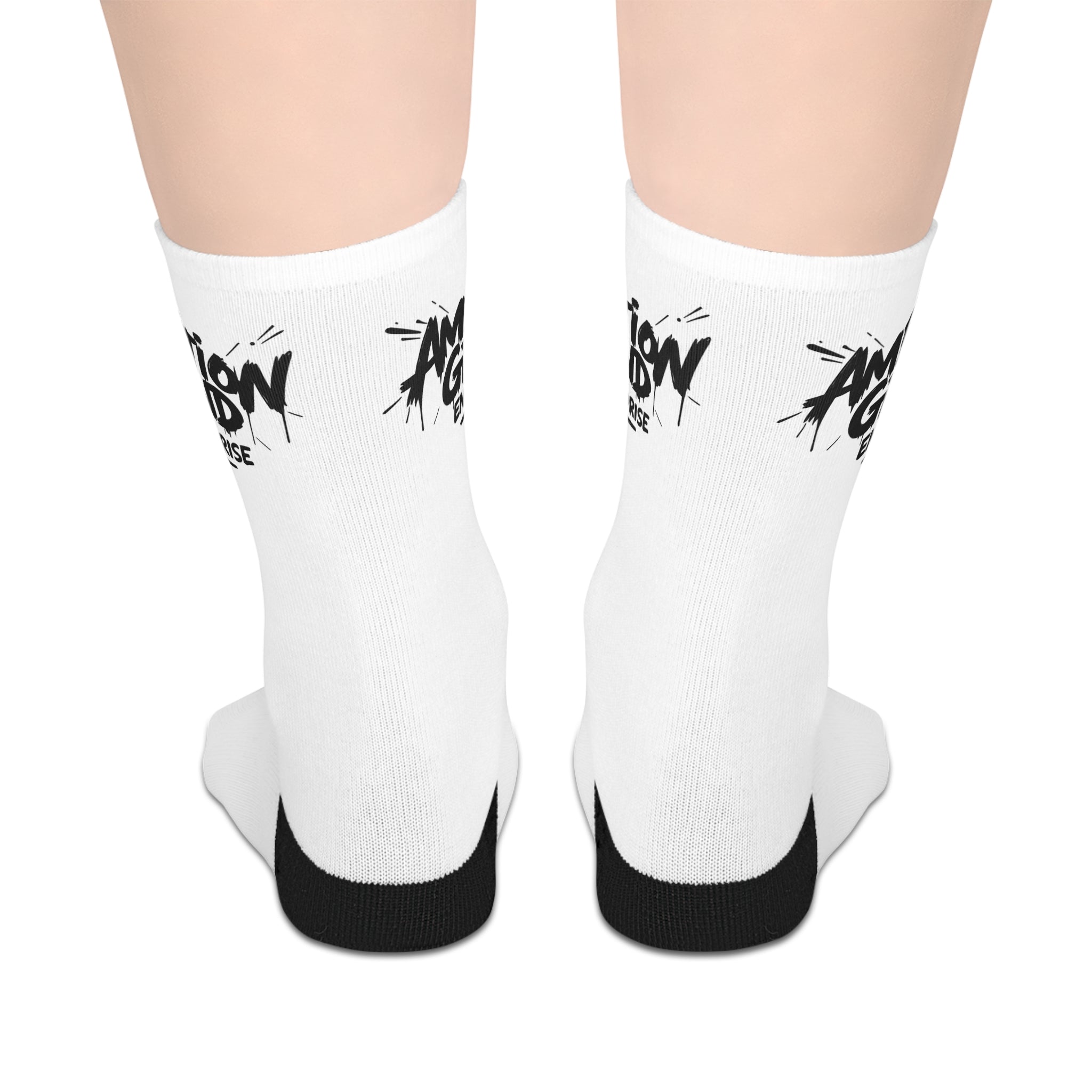 Mid-Length Socks — Black 'AMG' Graffiti Logo Athletic Crew Socks
