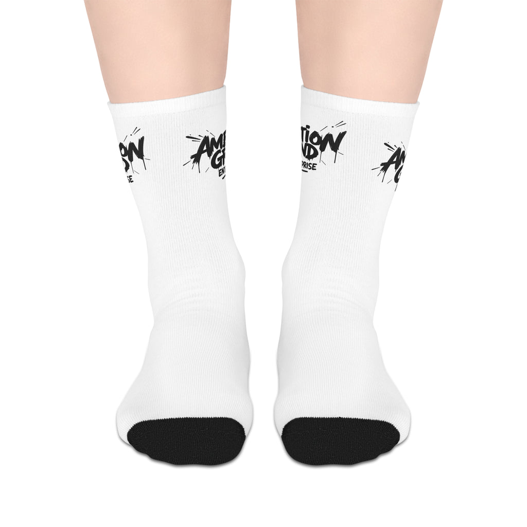 Mid-Length Socks — Black 'AMG' Graffiti Logo Athletic Crew Socks