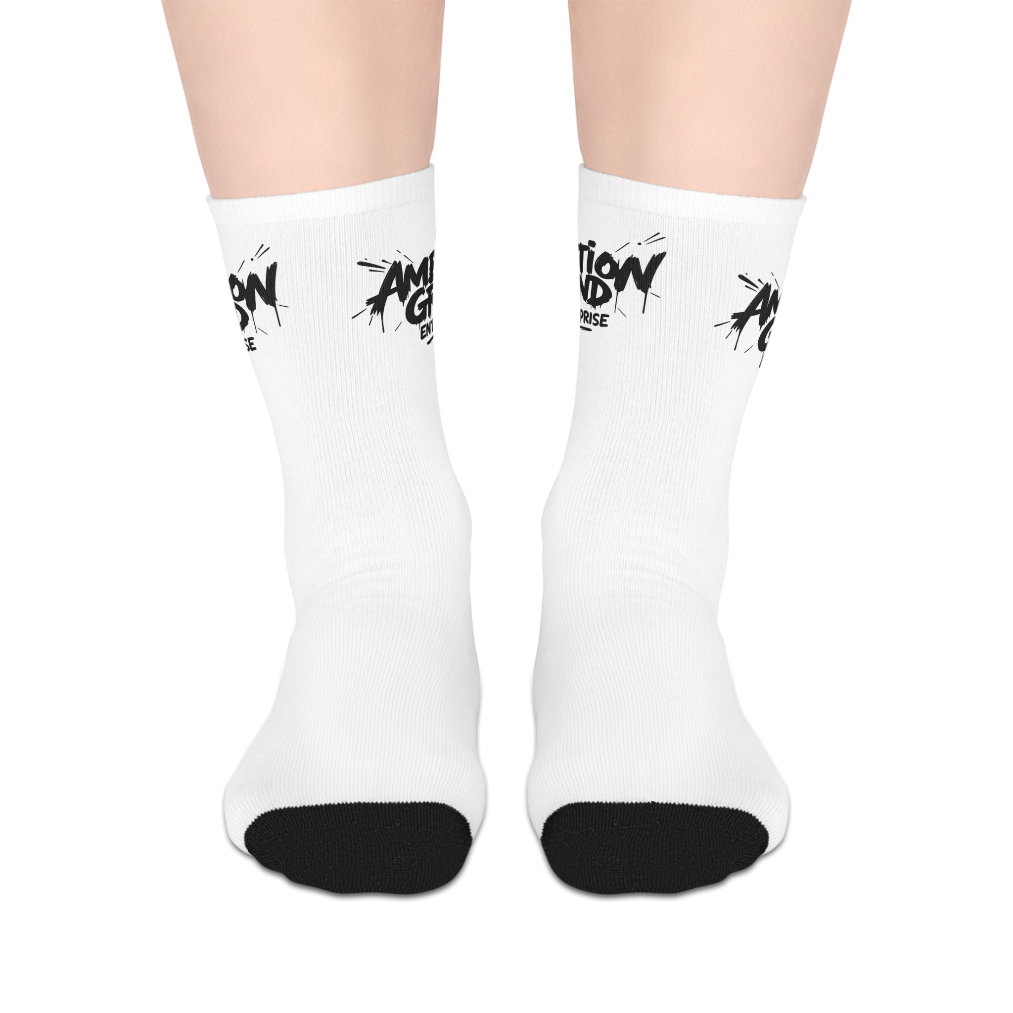 Mid-Length Socks — Black 'AMG' Graffiti Logo Athletic Crew Socks