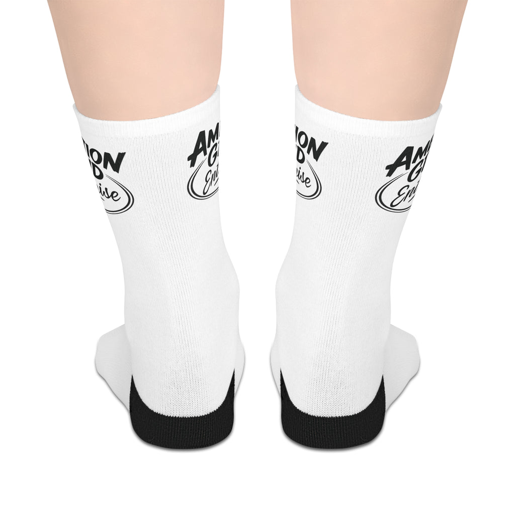 Mid-Length Socks — "Ambition and Gratitude" Script Logo Crew Socks