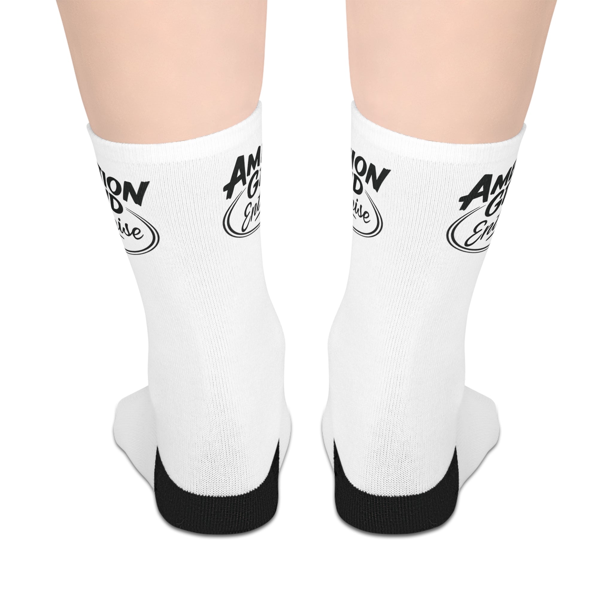 Mid-Length Socks — "Ambition and Gratitude" Script Logo Crew Socks