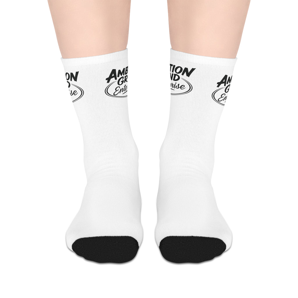Mid-Length Socks — "Ambition and Gratitude" Script Logo Crew Socks