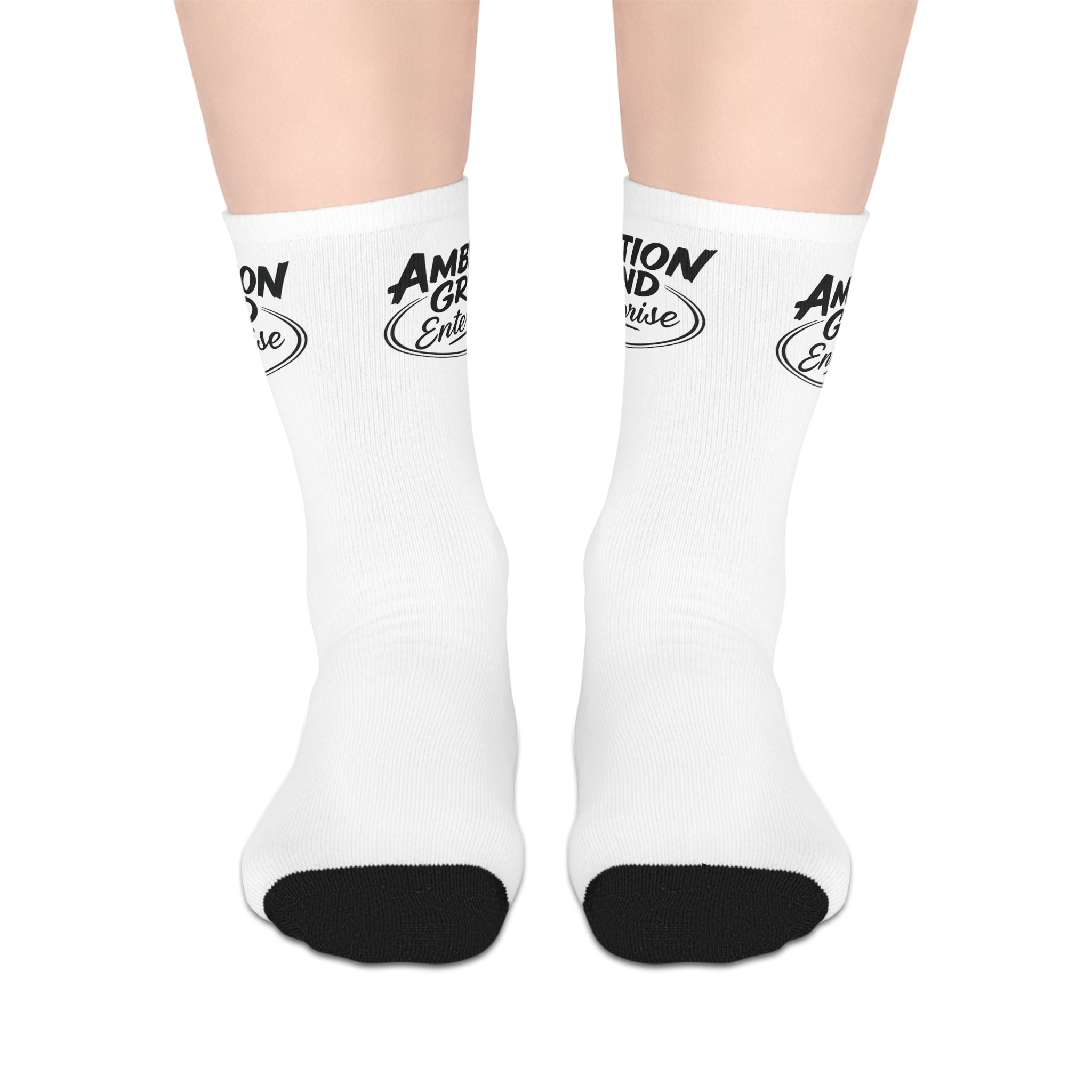 Mid-Length Socks — "Ambition and Gratitude" Script Logo Crew Socks