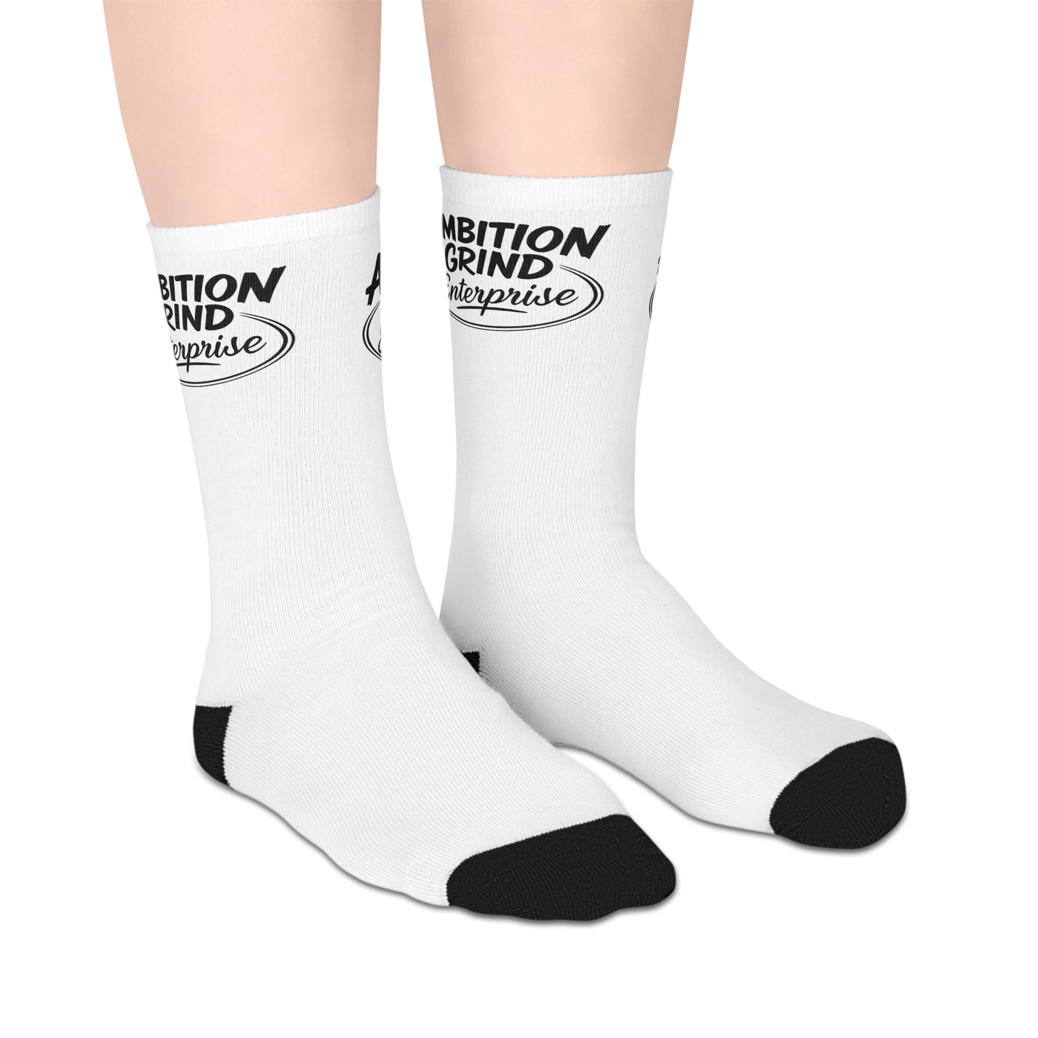 Mid-Length Socks — "Ambition and Gratitude" Script Logo Crew Socks
